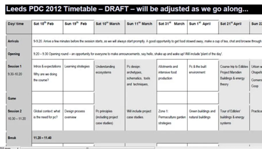 Timetable for PDC in Leeds in 2012 Timetable PDC Leeds 2012 by Andy Goldring